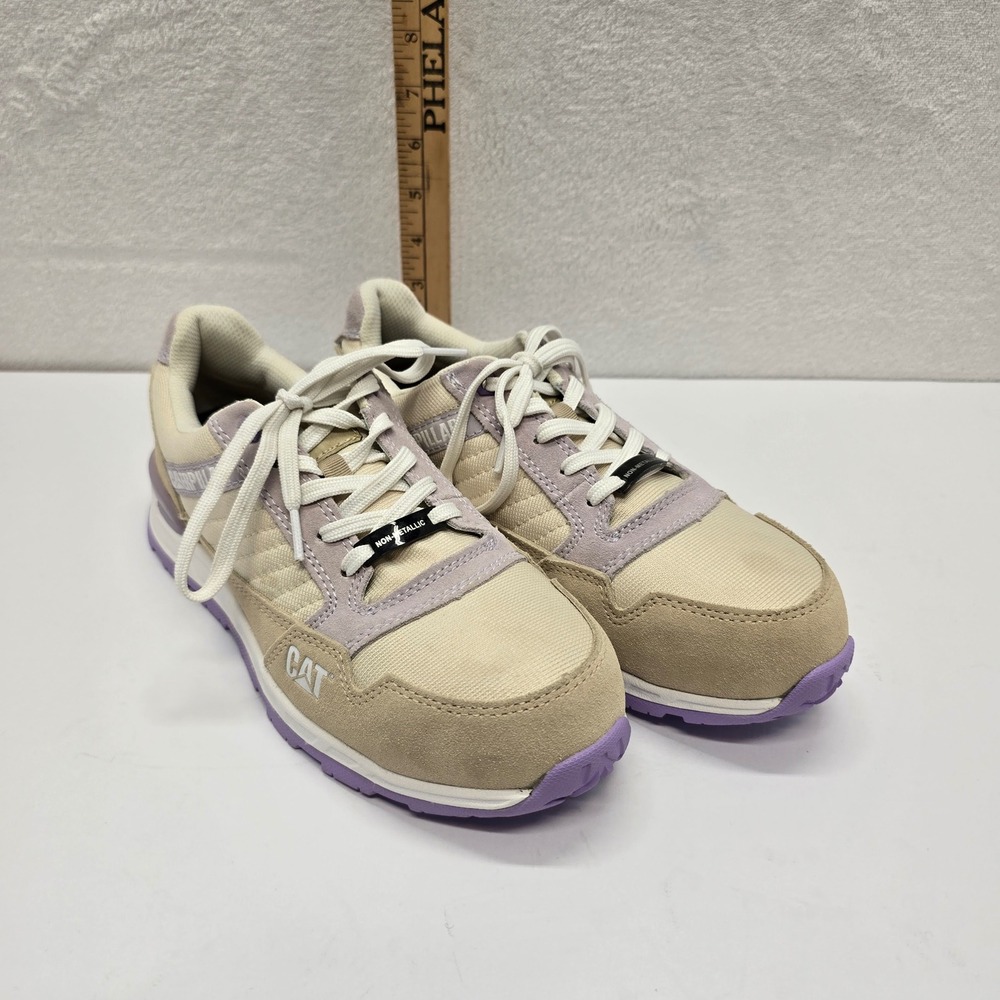 CAT Steel‎ Toe Work Shoes Utility Industrial Beige Purple Womens 7.5 Wide